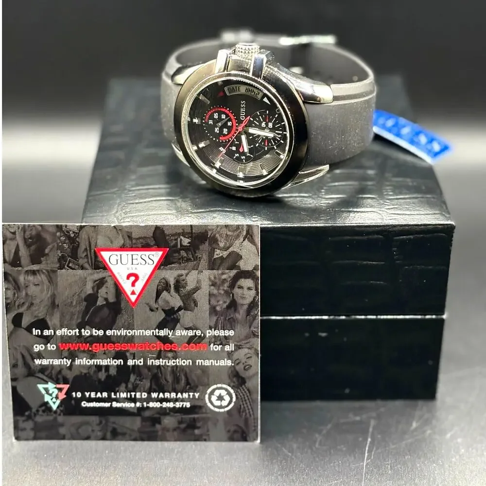 GUESS Waterpro U10575G1 Men’s 45mm Multifunction Black Silicone Watch NWT